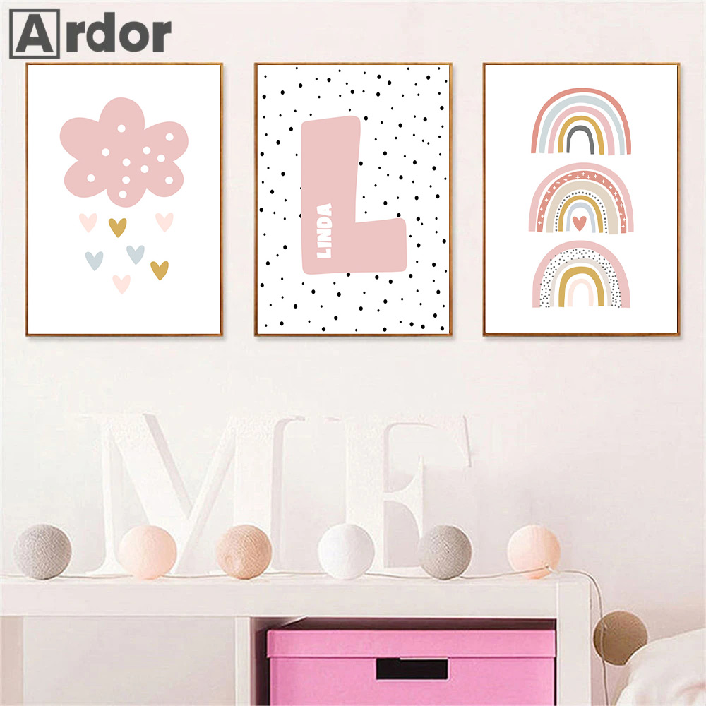 Baby Nursery Name Wall Art - الوردي قوس قزح سحابة الحضانة الملصقات
