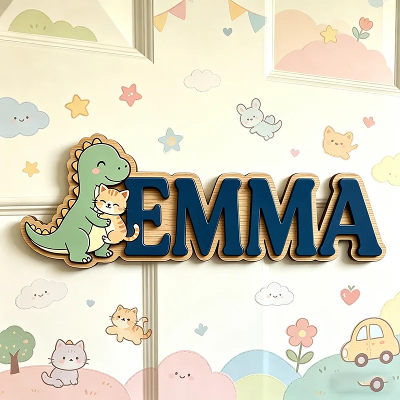 Baby Nursery Name Wall Art - لوحة اسم مخصصة بتصميم ديناصور لطيف