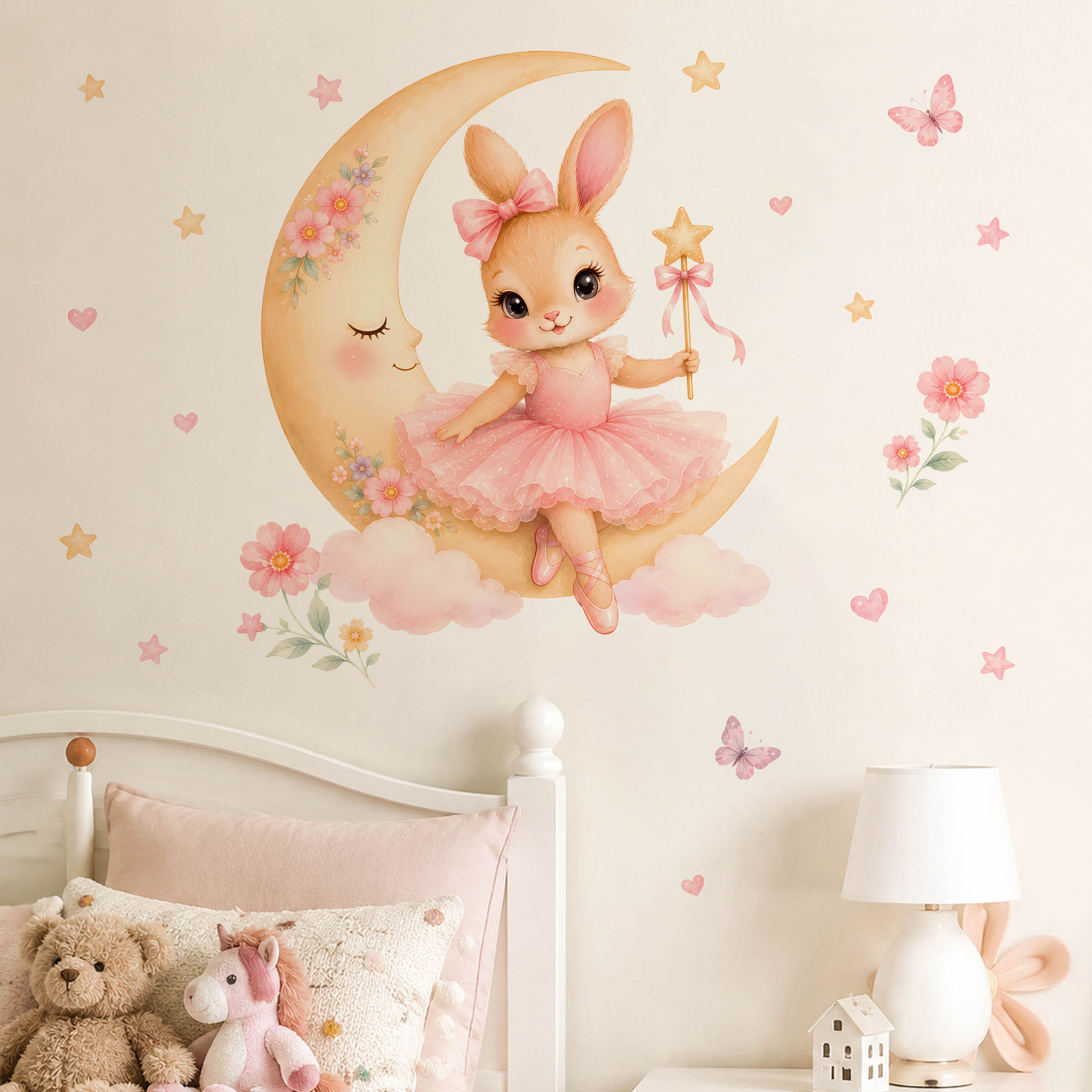Baby Nursery Girl Room - ملصقات جدارية على شكل أرنب راقصة