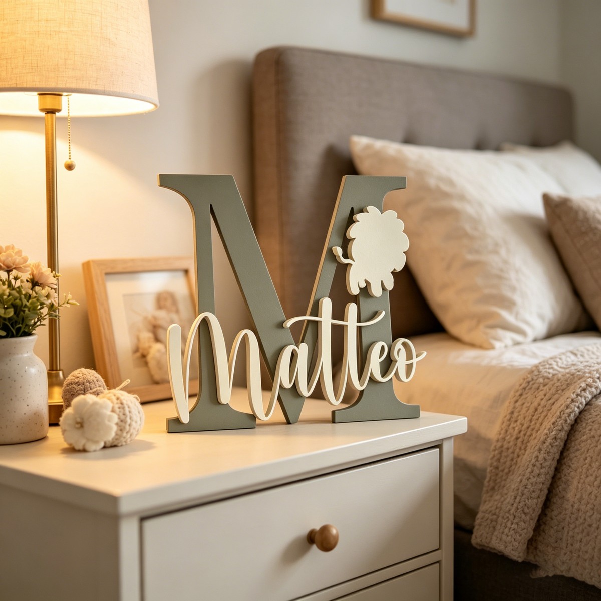 Baby Nursery Decorations - لوحة خشبية مخصصة باسم وحرف أولي