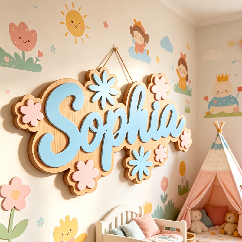 Baby Nursery Decorations - لافتة غرفة مخصصة بتصميم زهور، لوحة