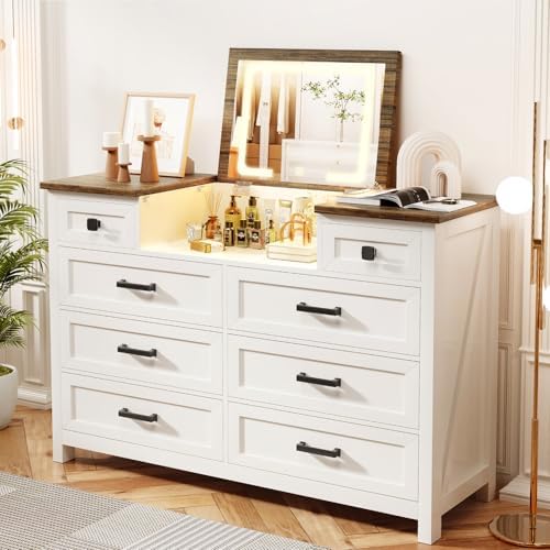 Drawer Dresser White - خزانة أدراج مع مرآة LED، 8