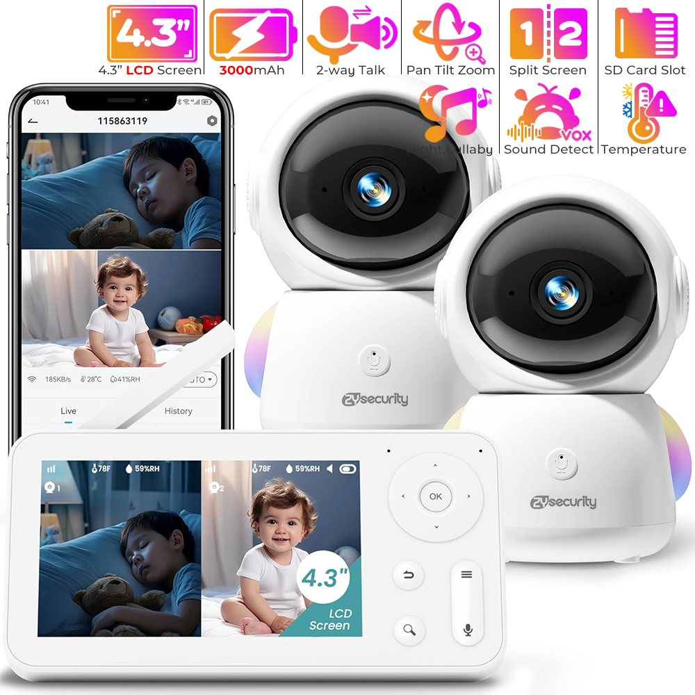 Baby Nursery Mobile - جهاز مراقبة الطفل 2K مع كاميرتين
