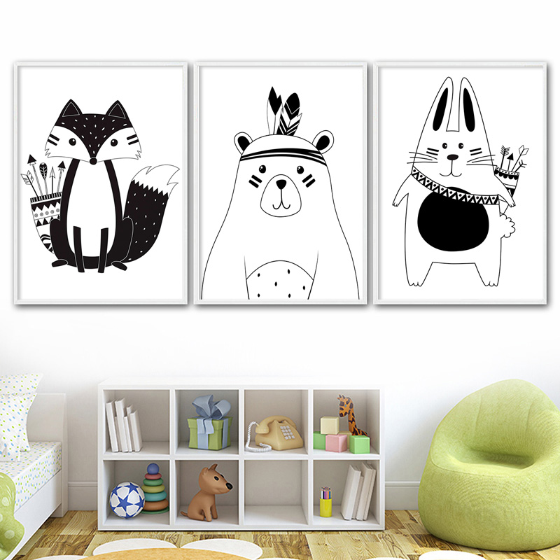 أسود أبيض الكرتون الدب الأرنب  - مراجعة Baby Nursery Name Wall Art وسعره