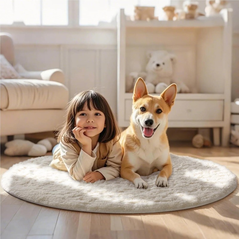 سجادة بيضاء مستديرة كريمية ناع - مراجعة Baby Nursery Mat وسعره