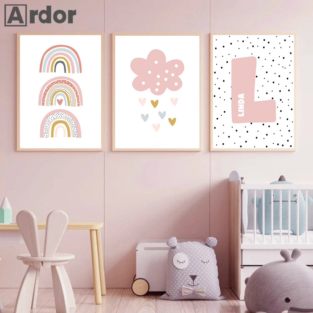 الوردي قوس قزح سحابة الحضانة ا - مراجعة Baby Nursery Name Wall Art وسعره