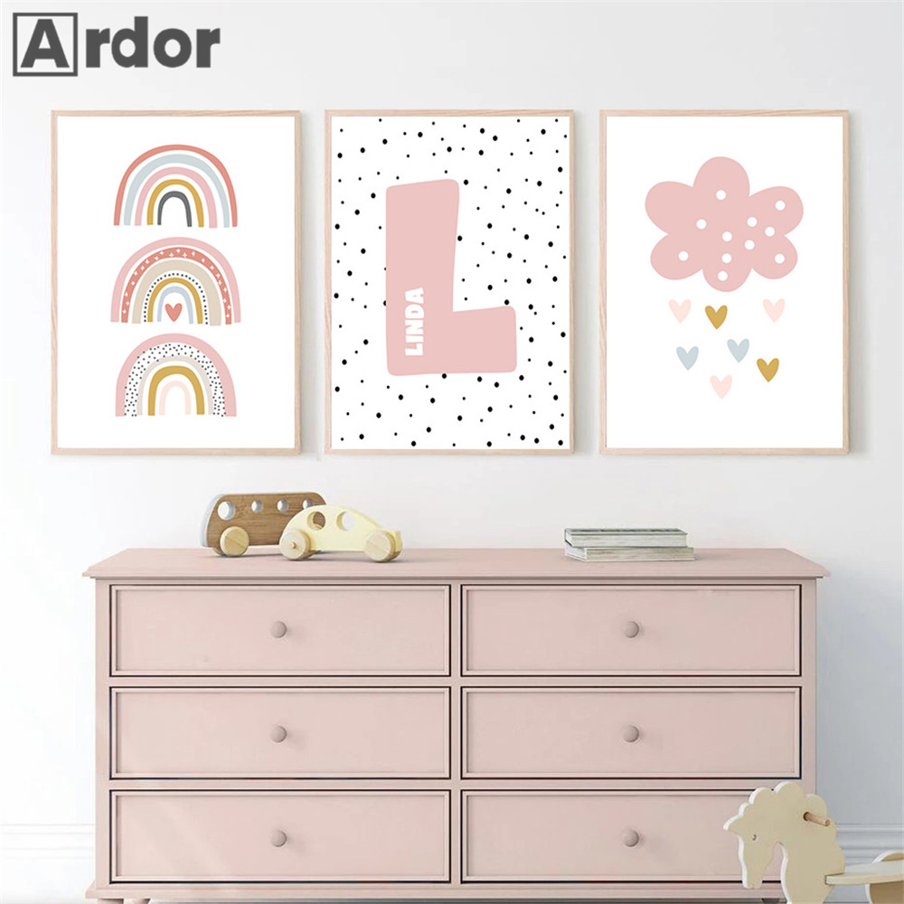 الوردي قوس قزح سحابة الحضانة ا - مراجعة Baby Nursery Name Wall Art وسعره