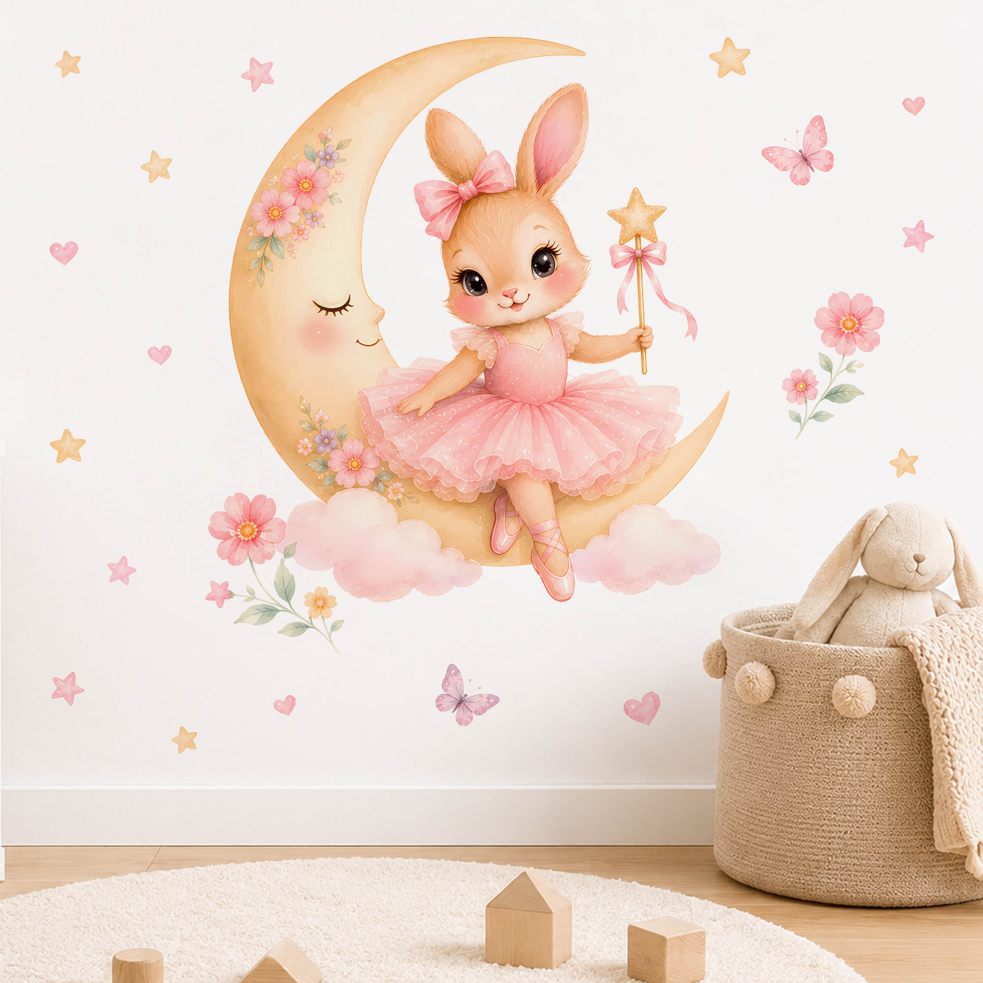 ملصقات جدارية على شكل أرنب راق - مراجعة Baby Nursery Girl Room وسعره