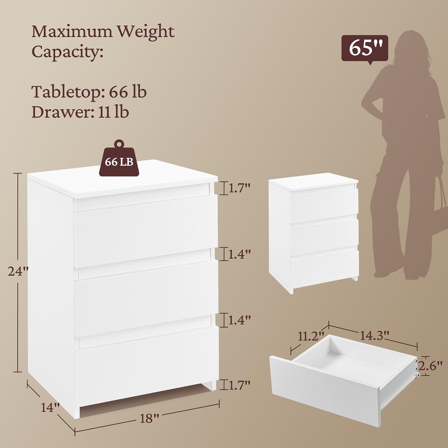 طاولة جانبية صغيرة بثلاثة أدرا - مراجعة Drawer Dresser White وسعره