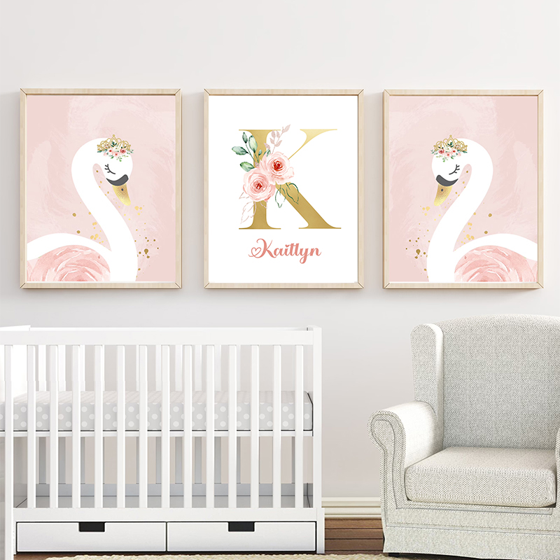 الوردي تاج سوان الذهبي مخصص ال - مراجعة Baby Nursery Name Wall Art وسعره