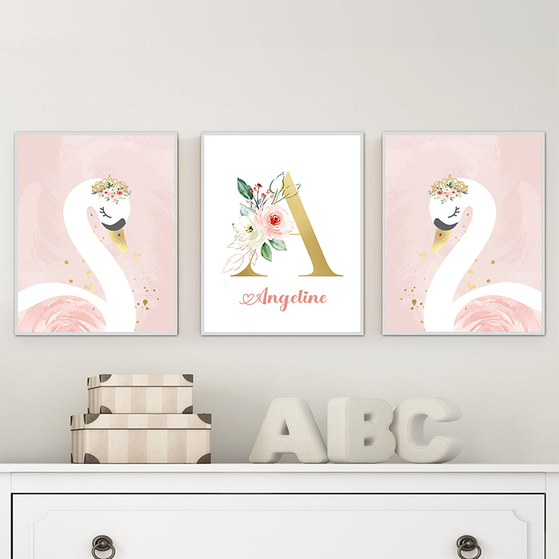 الوردي تاج سوان الذهبي مخصص ال - مراجعة Baby Nursery Name Wall Art وسعره