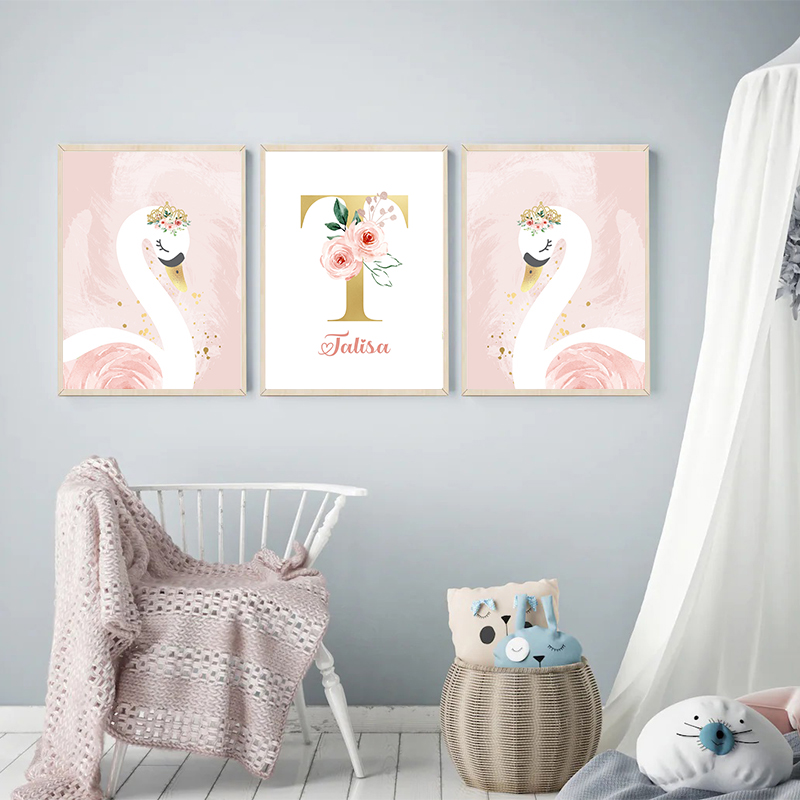 الوردي تاج سوان الذهبي مخصص ال - مراجعة Baby Nursery Name Wall Art وسعره