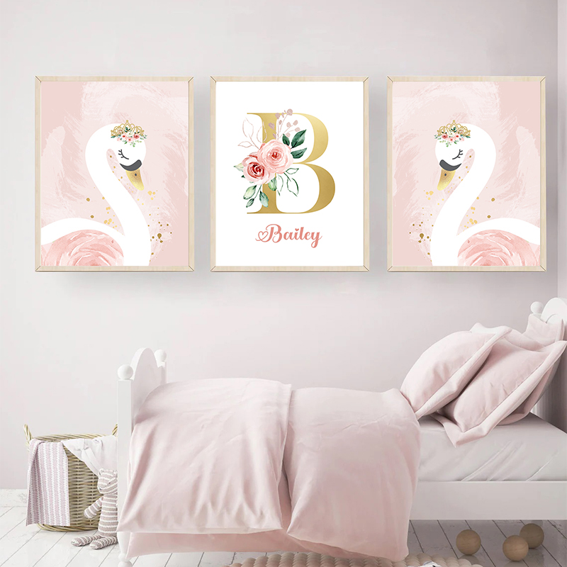 الوردي تاج سوان الذهبي مخصص ال - مراجعة Baby Nursery Name Wall Art وسعره