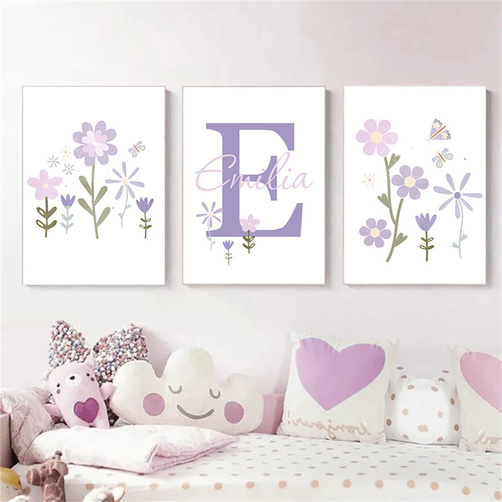 طفلة اسم مخصص المشارك الأرجوان - مراجعة Baby Nursery Name Wall Art وسعره