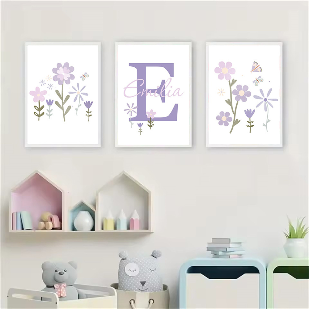 طفلة اسم مخصص المشارك الأرجوان - مراجعة Baby Nursery Name Wall Art وسعره