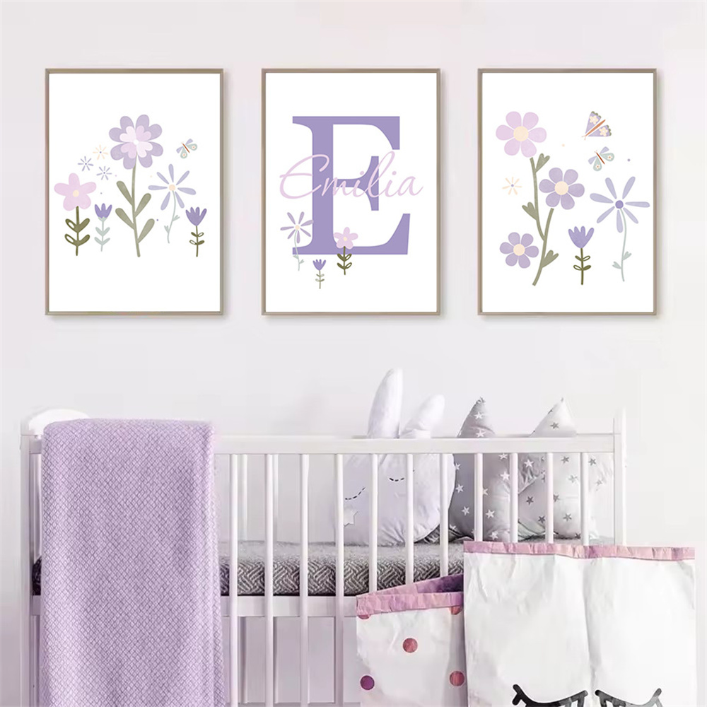 طفلة اسم مخصص المشارك الأرجوان - مراجعة Baby Nursery Name Wall Art وسعره