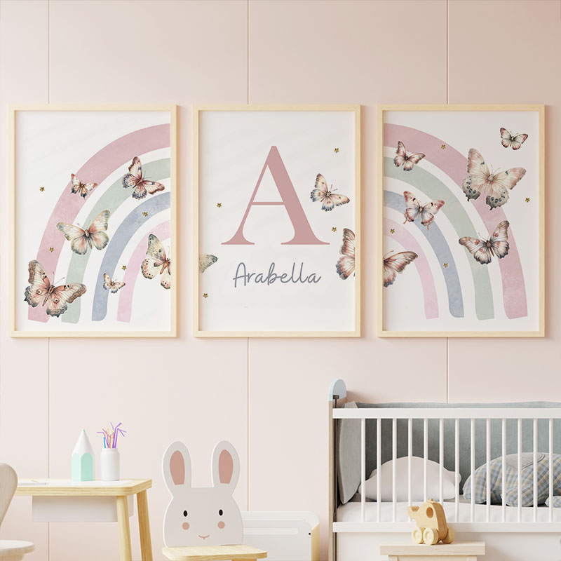 الوردي قوس قزح فراشة مخصص اسم  - مراجعة Baby Nursery Name Wall Art وسعره